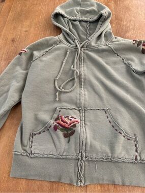 Gadzooks Embroidered Sage Green Women's Hoodie with Rose Detail